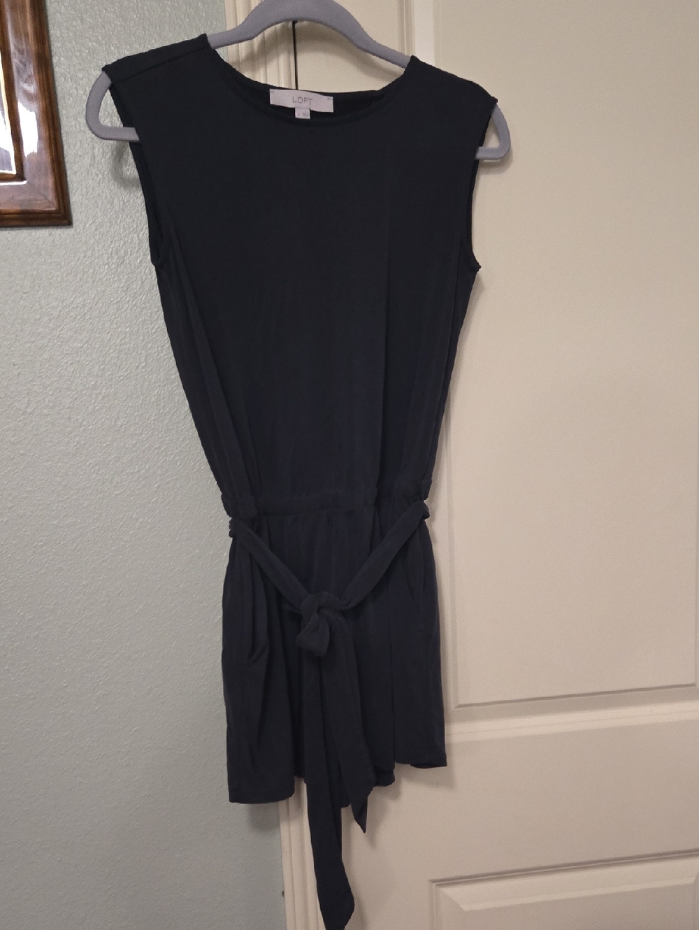 LOFT Black Sleeveless Tie-Waist Mini Dress